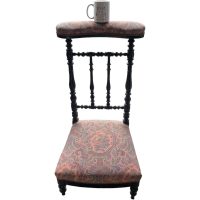 Alternative view of Antique French Wooden Wood Refurbished Pink Paisley Fabric Prayer Kneeling Stool Chair Nursing Seating Kneel Pray Dark Brown 1910-20's
