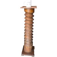 Alternative view of Vintage French Country Cottage Wine Press Screw Style Leg Tall Plinth Table Wooden Wood Stand Flower Pot Display Tabouret c1950-60's