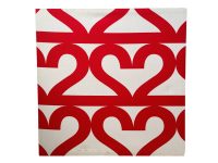 Vintage Ikea Tyglosa Indonesian Fabric Print On Wooden Stretcher Frame Red White Wall Decor Display circa 1999