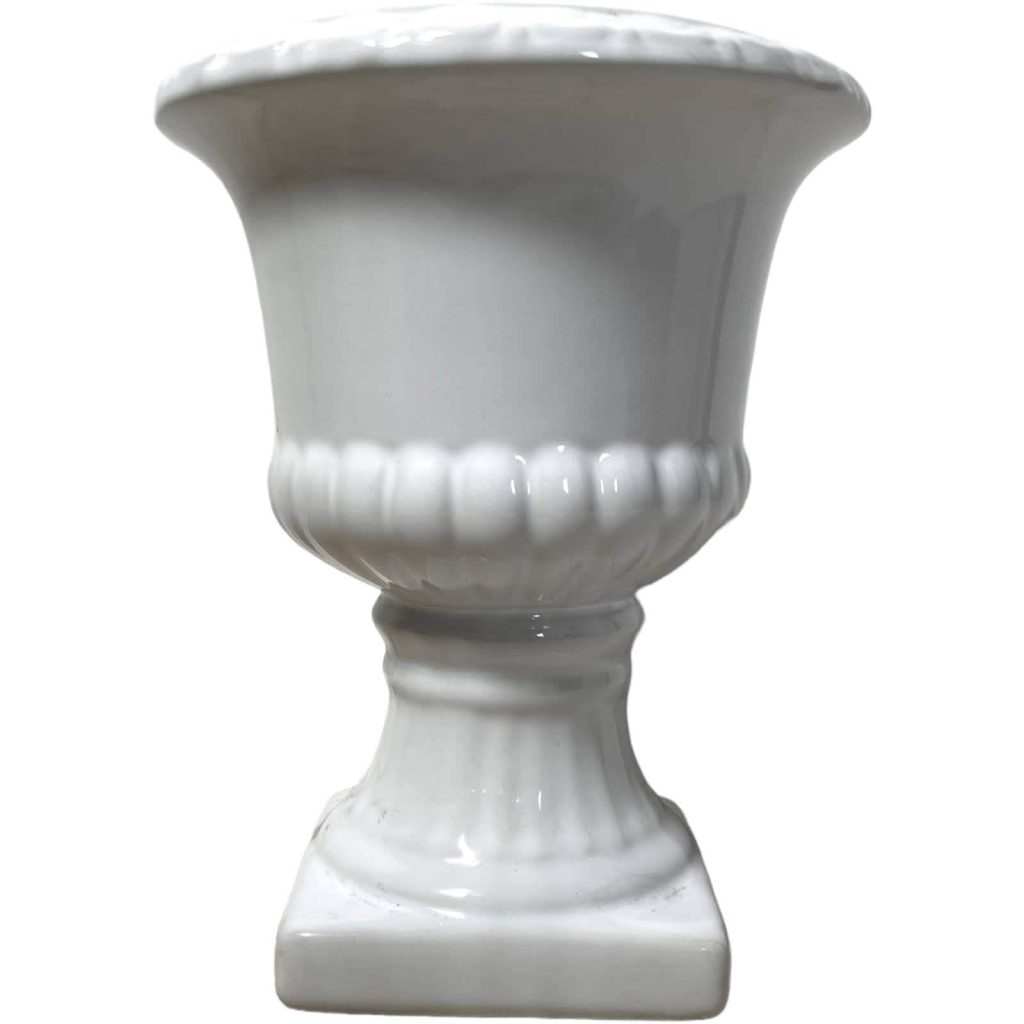 Vintage French White Ceramic Urn Trophy Cup Vase Ornament Figurine Flower Plant Display Piece Prop c1970-80’s