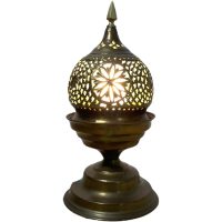 Vintage Moroccan Brass Lattice Lace Desktop Table Top Lamp Light Candle Tealight Shade Lampshade Electric circa 1970's