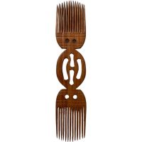 Vintage African Comb Afro Pick Wood Hair Sculpture Carving Tribal Art Decor Slide Head Accessories c1990's