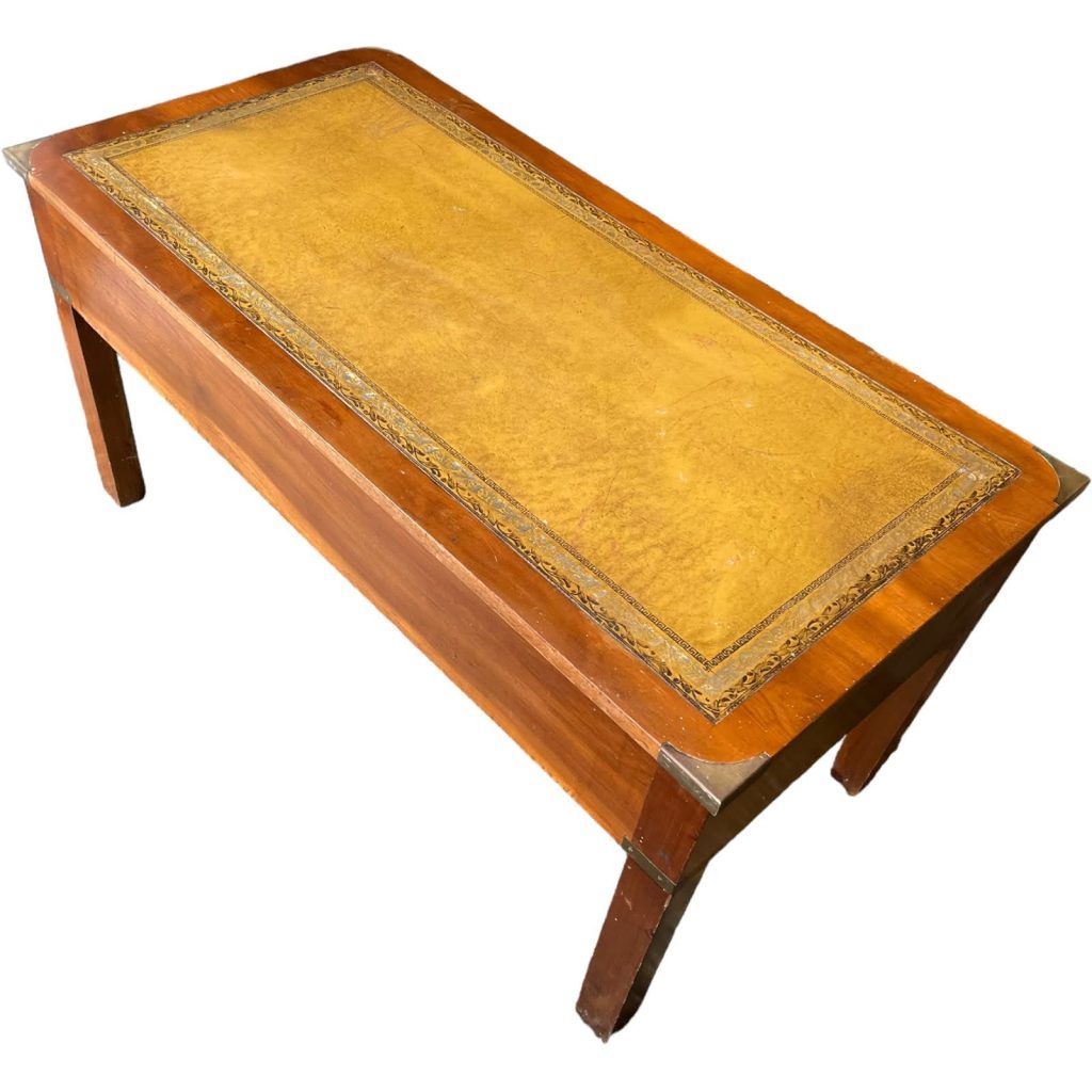 Vintage French Table With Leather Top Wooden Brown Display Rest Plinth Side Living Room Worn Tabouret c1970’s