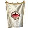 Vintage French Sacred Heart Fleur De Lys Embroidered Satin Brocade Art Lord Religious Church Chapel Wall Hanging Or Carried c1960's