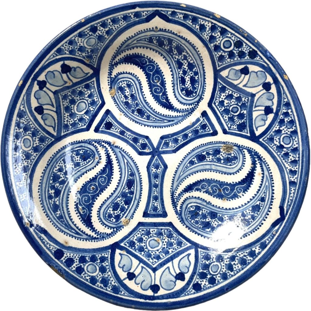 Vintage Moroccan Large Blue White Serving Bowl Dish Plate Wall Hanging Ornament Decor Design Terracotta c1960-70's