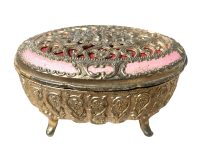 Vintage French Sewing Needle Pot Pill Box Jewellery Box Oval Shape Red Velvet Lined Bowl Dish Trinket Jewellery Lid circa 1960-70's