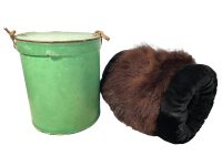 Vintage French Fur Muff Double Hand Glove In Box Brown Black wrap taxidermy animal skin circa 1940-50's