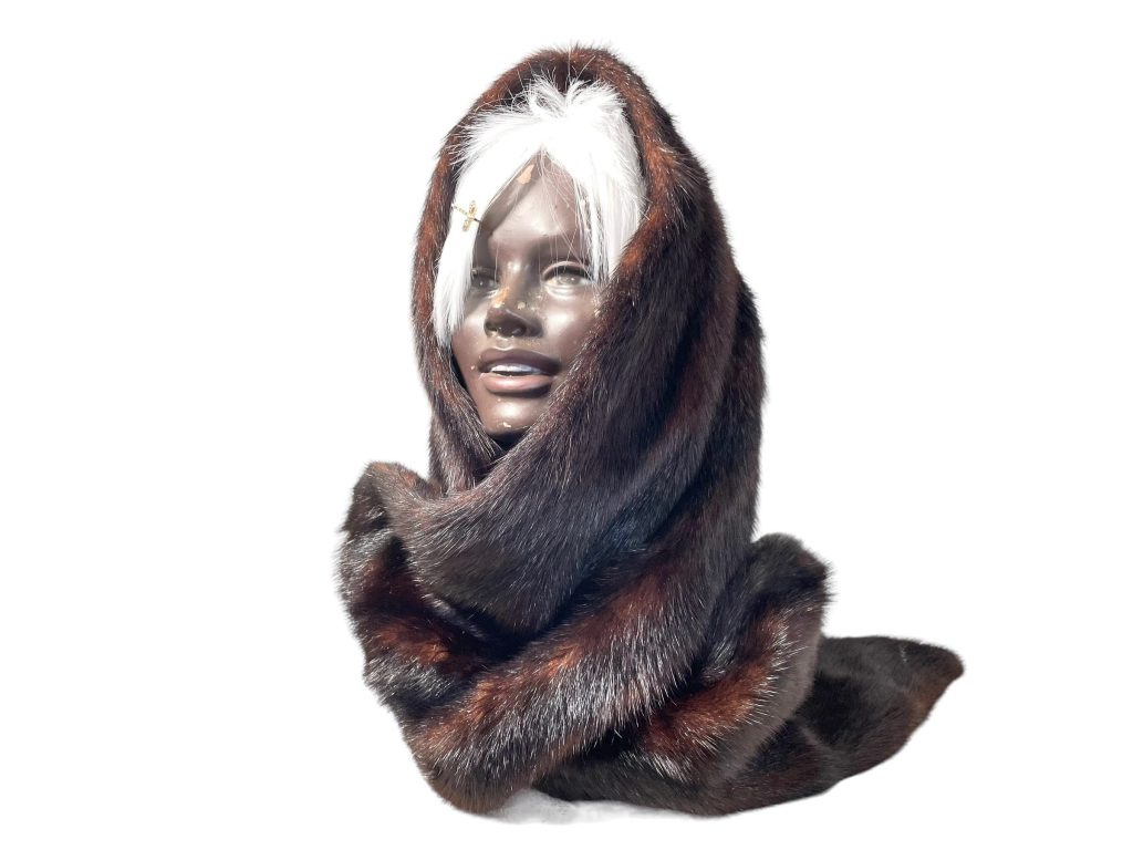 Vintage French Creation De Paris Brown Mink Fur Collar Scarf Shawl Wrap Tie Taxidermy circa 1960-70’s