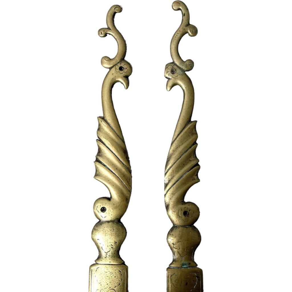 Antique French Large Brass Peacock Finger Closet Door Doorway Push Lock Keyhole Plates Decorative Fitting circa 1900’s