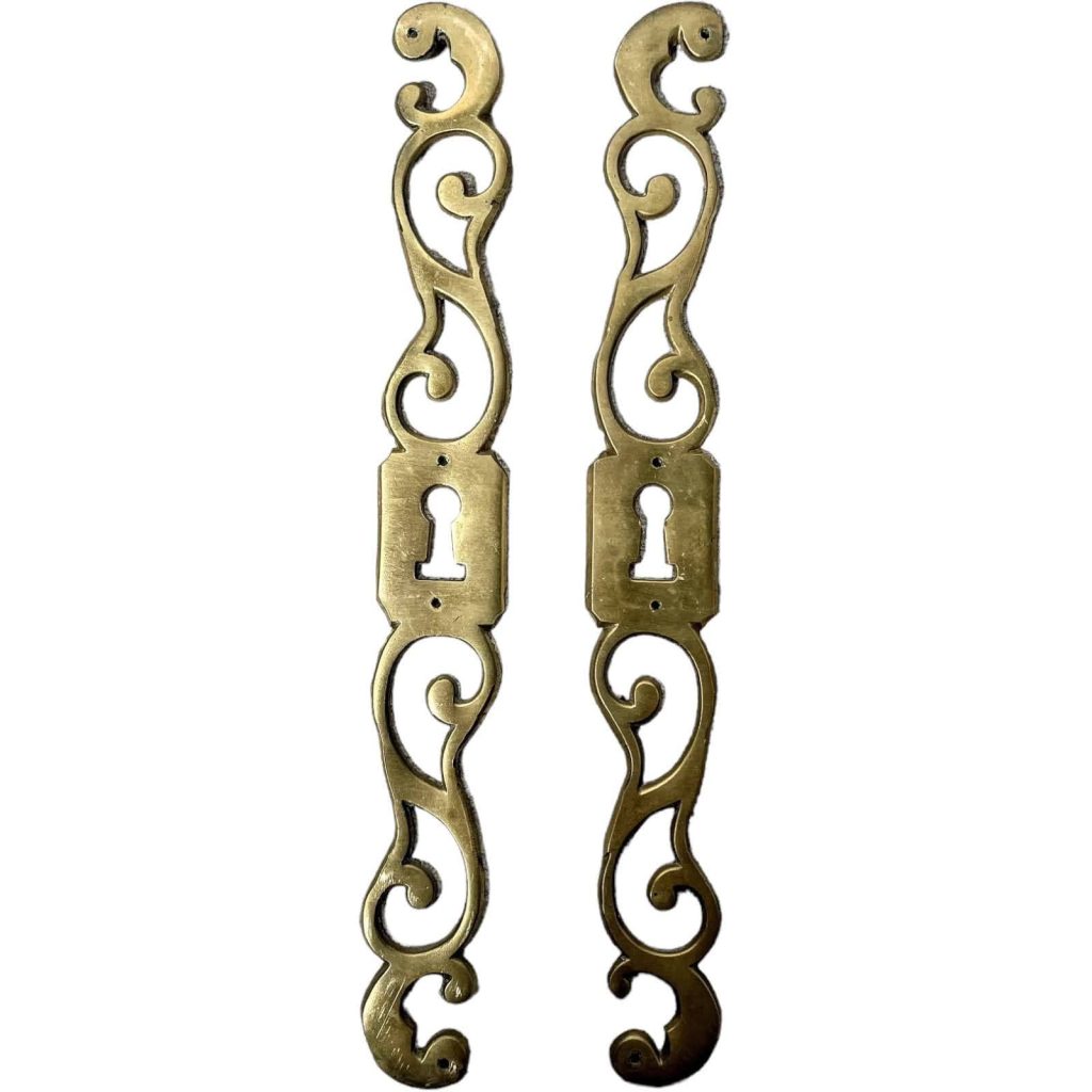 Vintage French Brass Finger Closet Door Doorway Push Lock Keyhole Plates Decorative Fitting circa 1960’s
