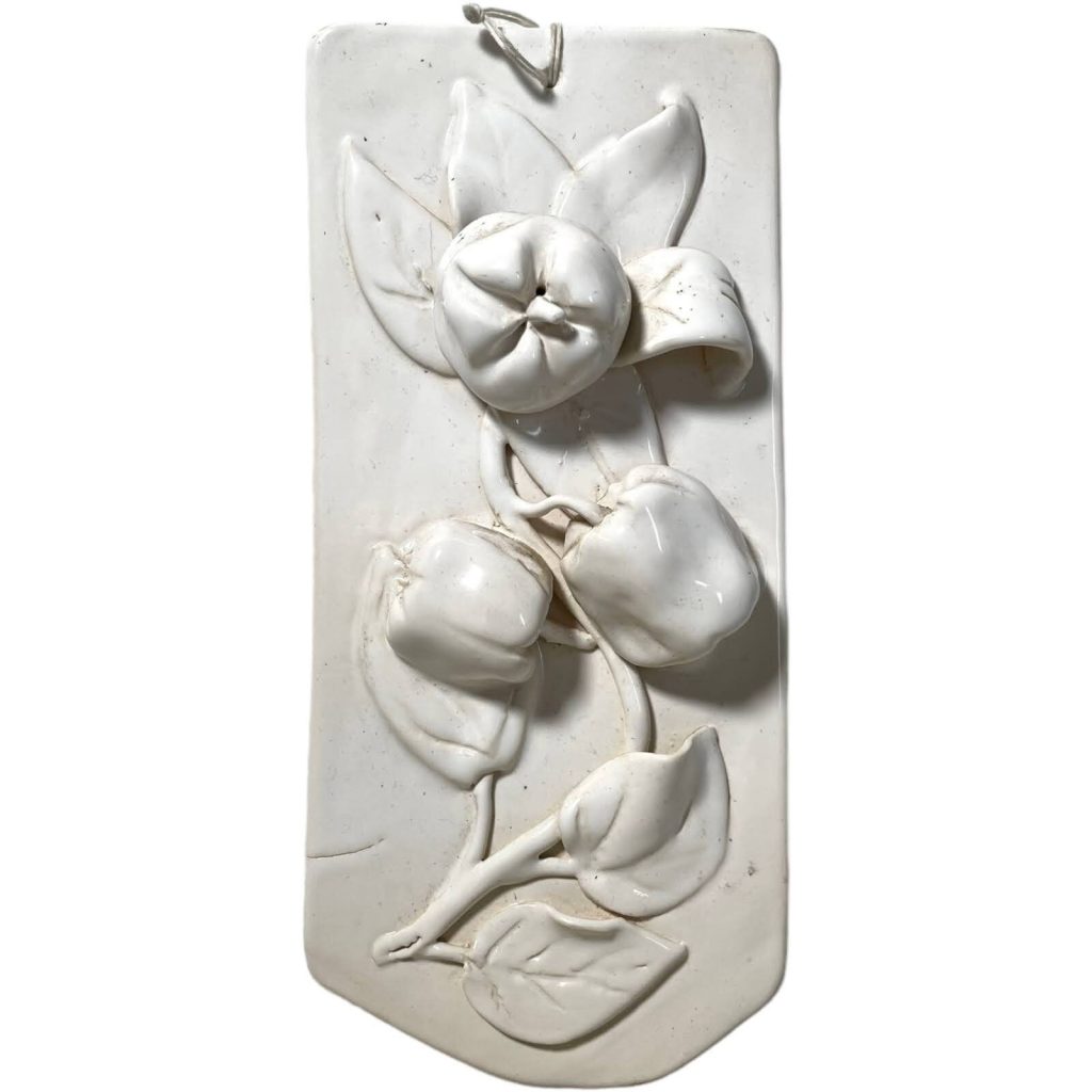 Vintage French White Ceramic Quince Fruit Wall Decorative Hanging Plaque Wall Decor Decoration c1870-80's