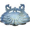 Vintage French Shell Oyster Blue Rusty Cast Iron Metal Soap Dish Holder Wall Mounted circa 1950's