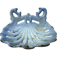 Vintage French Shell Oyster Blue Rusty Cast Iron Metal Soap Dish Holder Wall Mounted circa 1950's