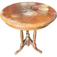 Vintage French Table Edwardian Style Reproduction Compass Point Plant Stand Wooden Rest Plinth Pot Side Small Worn Tabouret c1960-70's