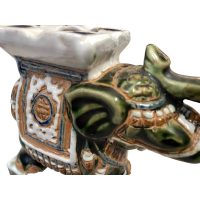 Alternative view of Vintage Small Chinese Elephant Ceramic Pot Stand Plinth Rest Green Brown White Small Vase Pot c1970-80's