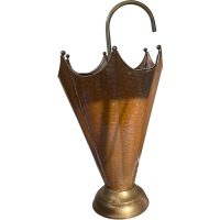 Alternative view of Vintage Moroccan Copper and Brass Metal Umbrella Walking Stick Stand Storage Pot Container Display Hallway Prop circa 1991