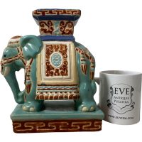 Alternative view of Vintage Small Chinese Elephant Ceramic Pot Stand Plinth Rest White Brown Jade Green Small Vase Pot c1970-80's
