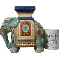 Alternative view of Vintage Small Chinese Elephant Ceramic Pot Stand Plinth Rest White Blue Brown Small Vase Pot c1970-80's