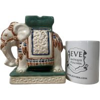 Alternative view of Vintage Small Chinese Elephant Ceramic Pot Stand Plinth Rest Brown White Green Small Vase Pot c1970-80's