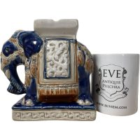 Alternative view of Vintage Small Chinese Elephant Ceramic Pot Stand Plinth Rest Brown Blue White Small Vase Pot c1970-80's