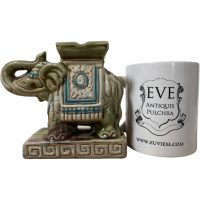 Alternative view of Vintage Small Chinese Elephant Ceramic Pot Stand Plinth Rest Green Blue Small Vase Pot c1970-80's