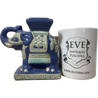 Alternative view of Vintage Small Chinese Elephant Ceramic Pot Stand Plinth Rest Blue Green Small Vase Pot c1970-80's