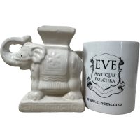 Alternative view of Vintage Small Chinese Elephant Ceramic Pot Stand Plinth Rest Blue Green Small Vase Pot Ashtray c1970-80's