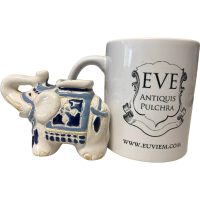 Alternative view of Vintage Tiny Chinese Elephant Ceramic Pot Stand Plinth Rest White Blue Small Vase Pot Ashtray c1970-80's