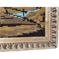 Alternative view of Vintage French Tapestry Country Water Mill Cottage On River Trees Framed Wall Hanging circa 1970's