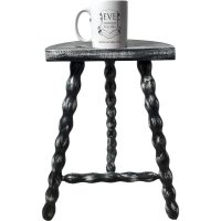 Alternative view of Vintage French Refurbished Stool Chair Seat Wooden Milking Kitchen D Shaped Seat Braced Bobbin Leg Plant Rest Tabouret c1950-60's