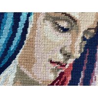 Alternative view of Vintage French Tapestry Religious Decoration Mary Saint Halo Mother Of Jesus Framed Wall Hanging circa 1950-60's