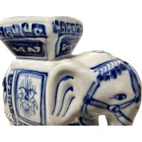 Alternative view of Vintage Small Chinese Elephant Ceramic Pot Stand Plinth Rest White Blue Small Vase Pot c1970-80's