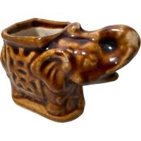 Alternative view of Vintage Tiny Chinese Elephant Ceramic Pot Stand Plinth Rest Blue Green Small Vase Pot Ashtray c1970-80's