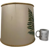 Alternative view of Vintage French Hand Painted Plant Decorated Lamp Shade Lampshade Desk Office Side Lamp Light Damaged Dirty circa 1960-70's