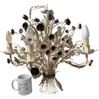 Alternative view of Vintage French Large Toleware Tole Style Metal Flower Petal Bloom Shaped Wall Electric Lamp Light Lighting Shabby Chic Look c1970's