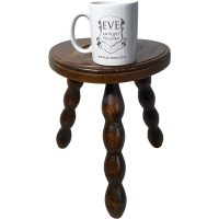 Alternative view of Vintage French Stool Chair Seat Wooden Milking Kitchen Round Shaped Seat Bobbin Leg Plant Rest Stand Plinth Tabouret c1960-70's