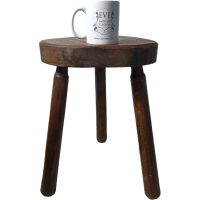 Alternative view of Stool Vintage French Traditional Worn Weathered Chunky Milking Stool Small Chair Stand Plinth Seating Plant Tabouret c1960-70's