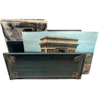 Alternative view of Vintage French Green Black Bakelite Ornately Decorated Small Desktop Letter Note Picture Stand c1950-60's