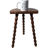 Alternative view of Vintage French Stool Chair Seat Wooden Milking Kitchen D Shaped Seat Tall Bobbin Leg Plant Rest Stand Plinth Tabouret c1950-60's