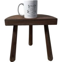 Alternative view of Vintage French Wooden Wood Milking Chunky Stool Chair Seat Kitchen Table Farm D Shaped Seat Plant Rest Stand Tabouret c1970's