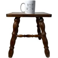 Alternative view of Vintage French Farmhouse Style Bench Stool Small Table Wooden Chair Seat Side Stand Flower Pot Display Shelf Prop Tabouret c1960-70's