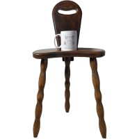 Alternative view of Stool Vintage French Traditional Worn Weathered Milking Stool Small Chair Stand Turned Leg Plinth Seating Plant Tabouret c1960-70's