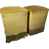 Alternative view of Vintage French Cushioned Stool Mustard Cushion Padded Bench Wooden Wood Chair Seat Side Prop Bedside TWO AVAILABLE c1960-70's