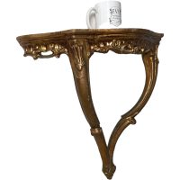 Alternative view of Vintage Italian Shelf Florentine Style Florence Gold Wood Stone Topped Ornately Small Wall Hanging Plinth Display Stand c1940-50's