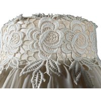 Alternative view of Vintage French Extra Large Cream Off White Lace Trim Gathered Lamp Shade Lampshade Light WORN DAMAGE c1960-70's