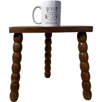 Alternative view of Vintage French Chunky Stool Seat Wooden Milking Table D Shaped Seat Bobbin Leg Plant Rest Stand Plinth Tabouret c1950-60's