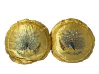 Alternative view of Vintage French Yellow Embroidery Peacock Round Pillow Pillows Cushion Bed Chair Sofa circa 1970-80???s