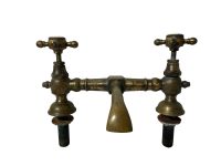 Alternative view of Antique French Brass Copper Metal Kitchen Sink Bathroom Hot Cold Froid Chaud Faucet Water Tap Plumbing Taps c1910-20s