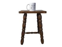 Alternative view of Vintage French Strong Chunky Farmhouse Style Bench Stool Small Table Wooden Chair Seat Side Stand Display Shelf Tabouret c1960-70's