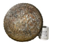 Alternative view of Vintage Indian Tray Decorative Brass Plate Metal Circular Dish Platter Decorative Table Tarnish Patina c1960-70's